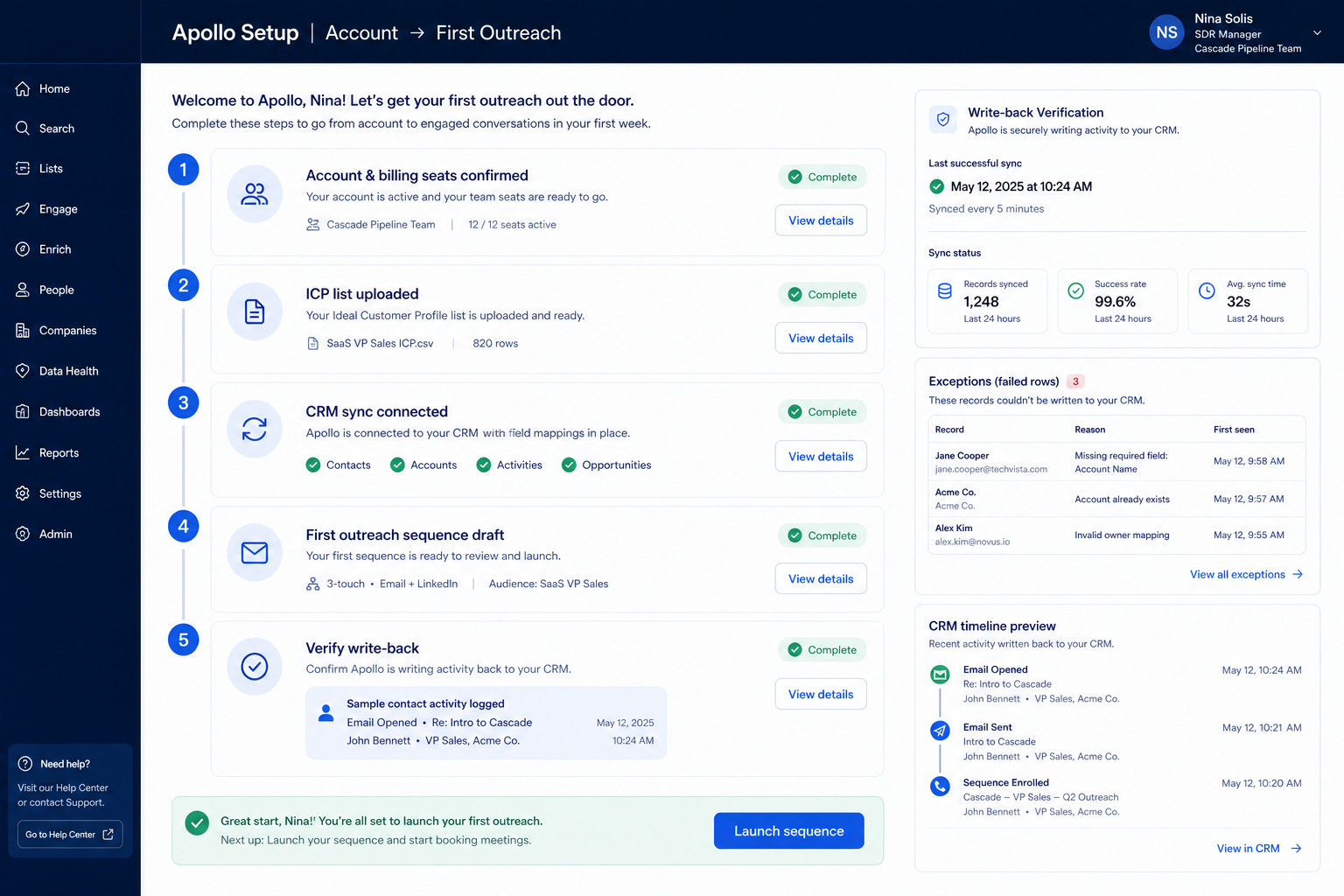 Apollo.io setup walkthrough diagram.
