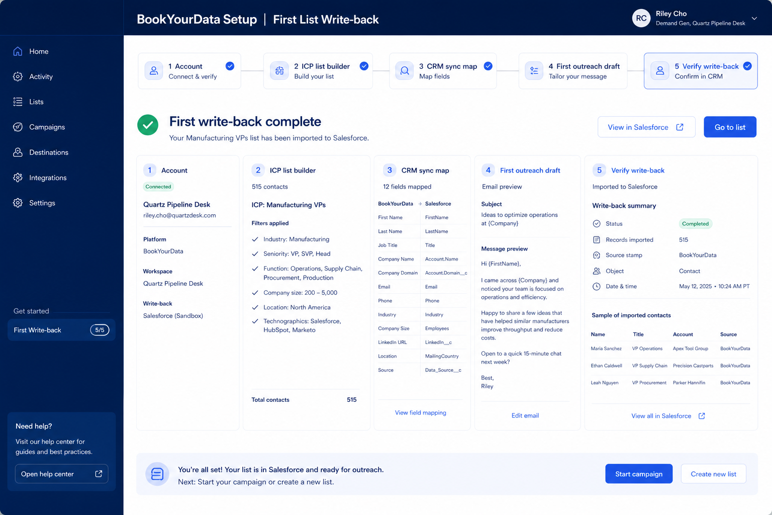 BookYourData setup walkthrough diagram.